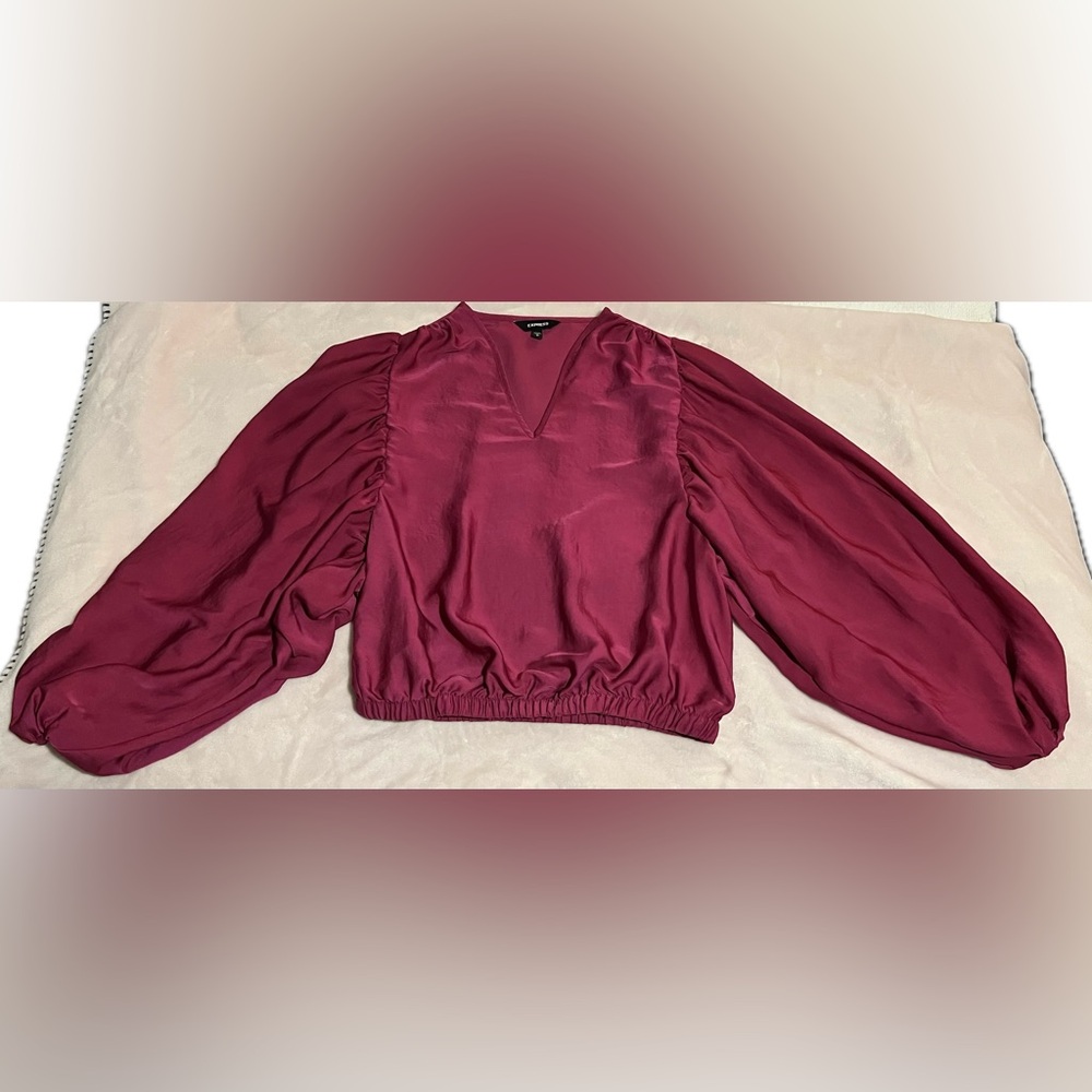 Express Balloon Sleeve V-Neck Blouse - Color Pink - Size Small - Picture 6 of 10